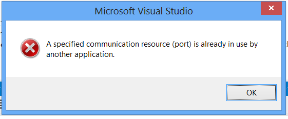 “A specified communication resources(port) is already in use” when attaching the debugger