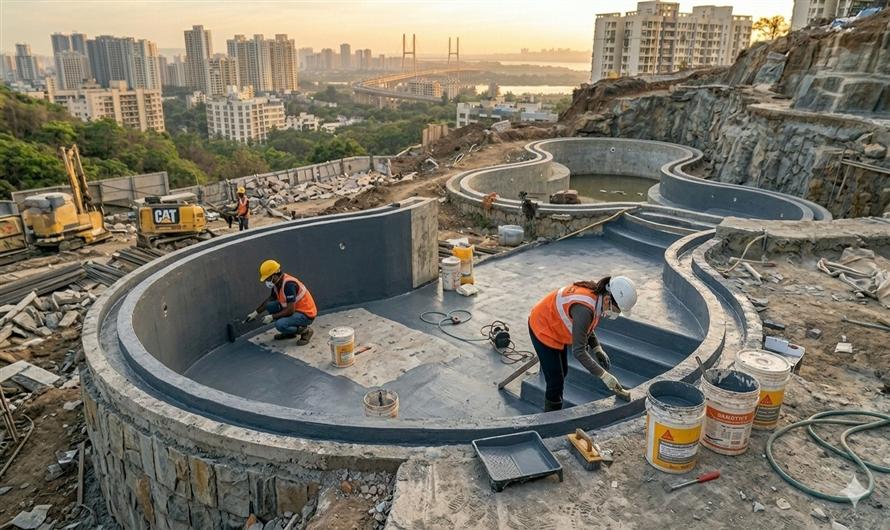 Does a swimming pool builder recommend construction materials?