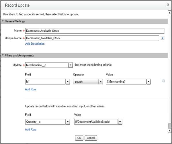 SFDC Flow Add a Record Update element