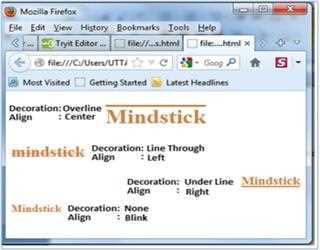 Text-alignment and Text-decoration Property using CSS3 and HTML