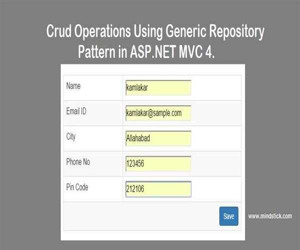 Crud Operations Using Generic Repository Pattern in ASP.NET MVC 4.