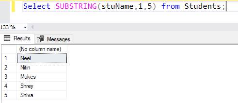 What is the command used to fetch the first 5 characters of the string?
