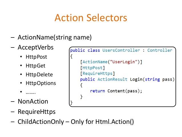 What is Action selector in MVC with example?