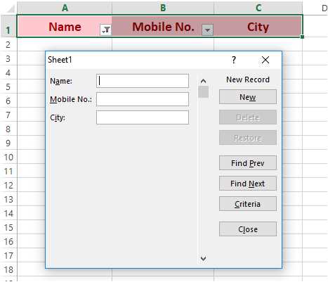 How to we create a data entry form in Microsoft  Excel without using VBA programming?
