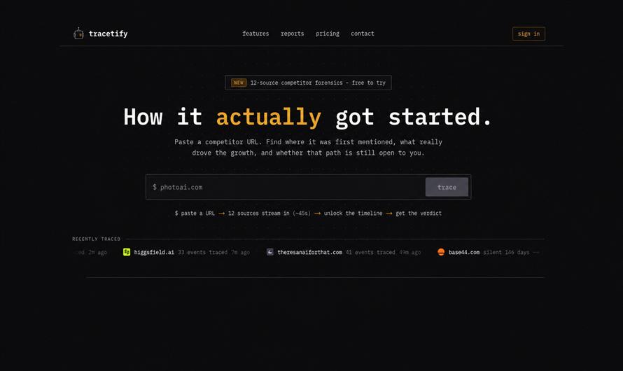 Tracetify: Evidence-backed competitor launch research