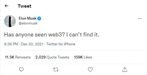 Elon Musk Tweet 'Has Anyone Seen Web3? I Can