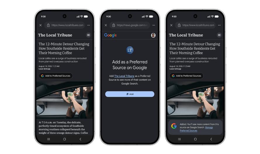 Google introduces embeddable Preferred Sources button for websites