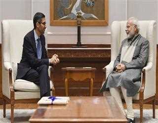 Sundar Pichai, the CEO of Google, travels to India and meets Prime Minister Modi