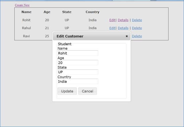 CRUD Operation Using Modal Dialog in ASP.NET MVC