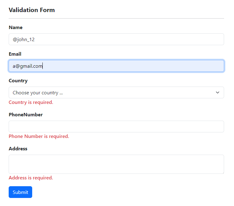 Form validation and request submission in knockout js