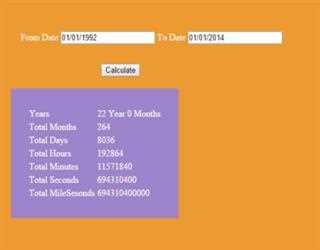 Calculate Duration between two dates using Asp.Net C#